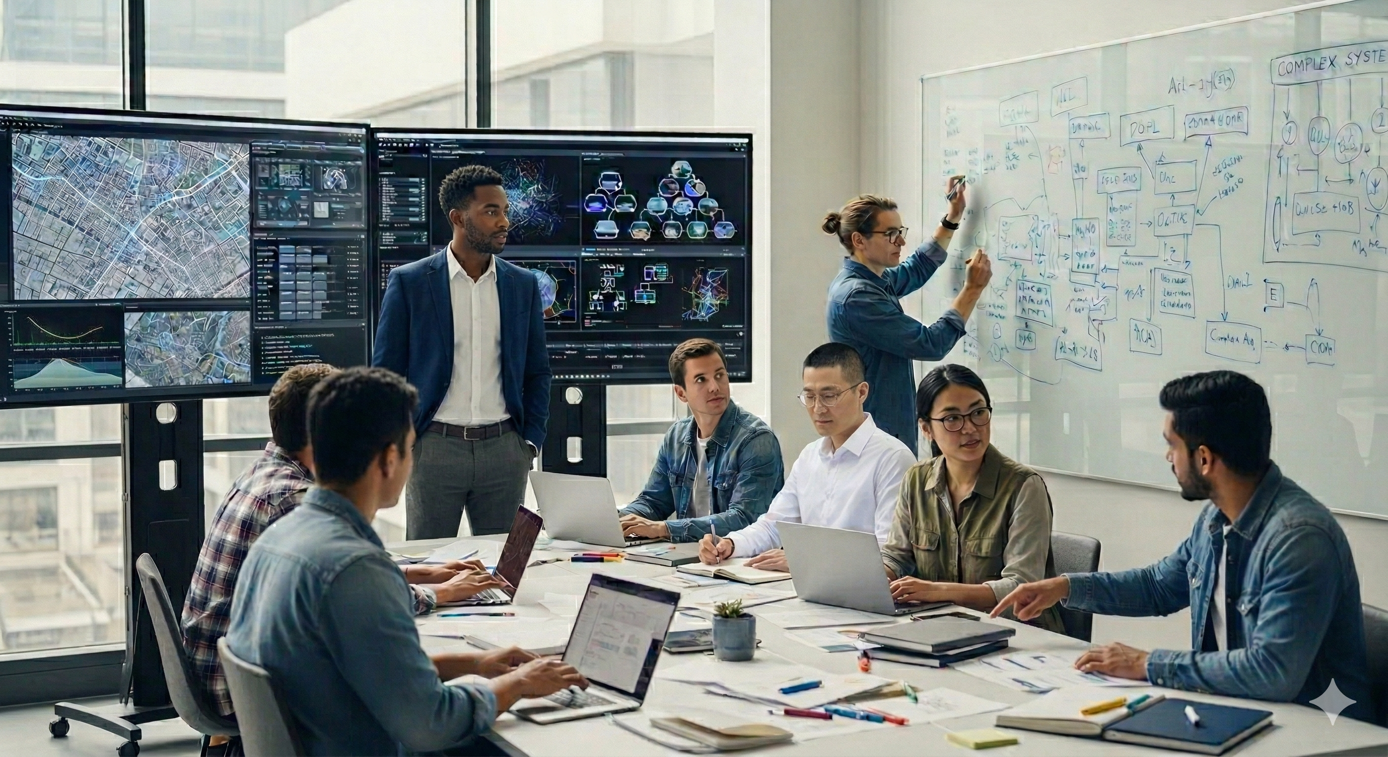 Researchers working together in a meeting room